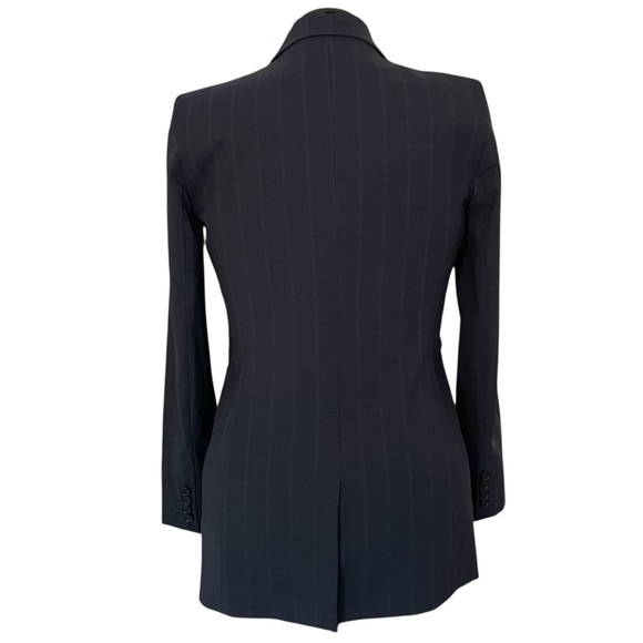 ANTONIO MELANI Navy Blue pin stripe long Blazer single breasted wool Sz: 8 NWOT - Picture 3 of 10